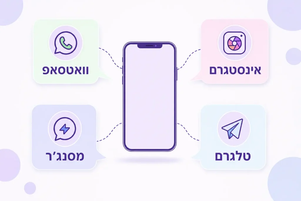 ניהול כל ערוצי ההודעות ב-ManyChat ממקום אחד - וואטסאפ, אינסטגרם, מסנג'ר וטלגרם על מסך טלפון נייד
